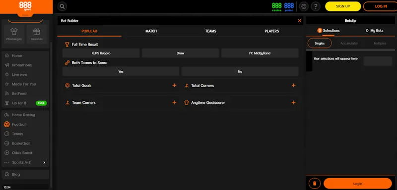 888sports bet build screenshot