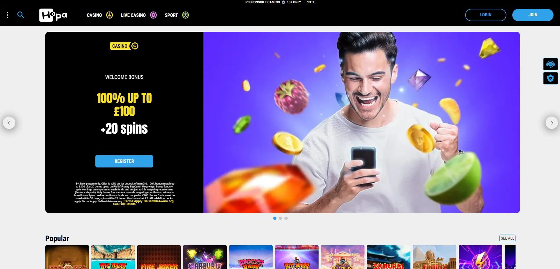 Hopa Casino Screenshot