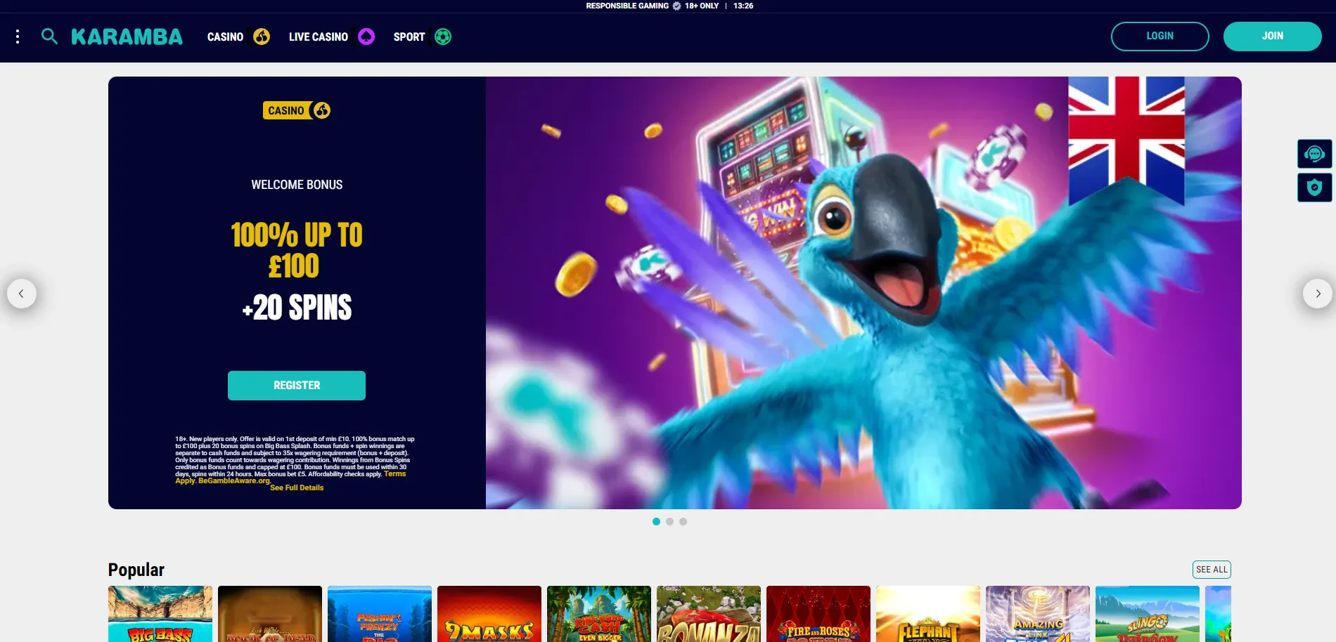 Karamba Casino UK Screenshot