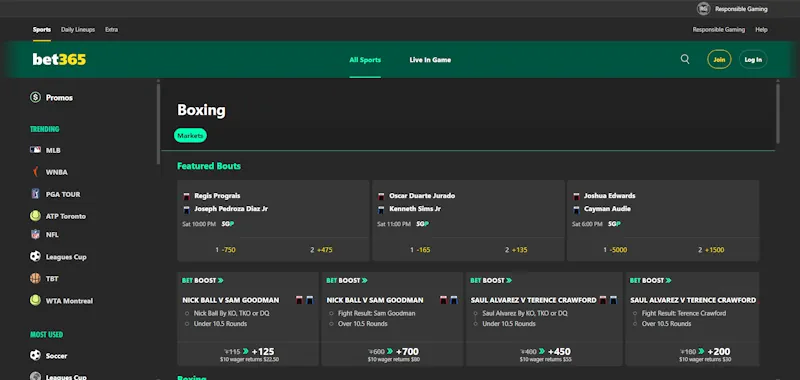 bet365 Boxing bet screenshot