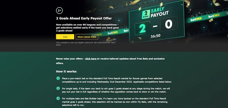 bet365 early payout offer screenshot