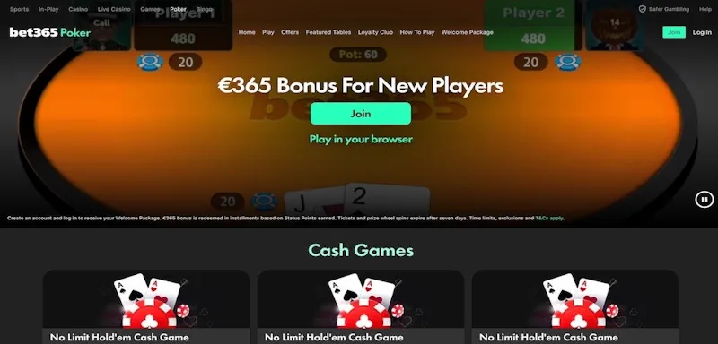Bet365 Poker screenshot