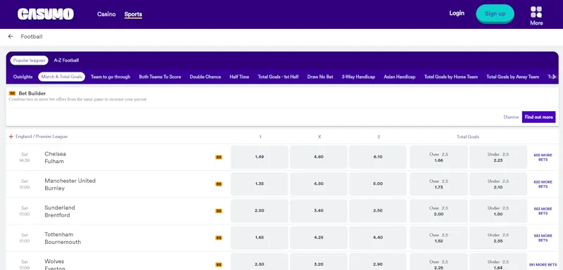 Casumo Bet Builder screenshot