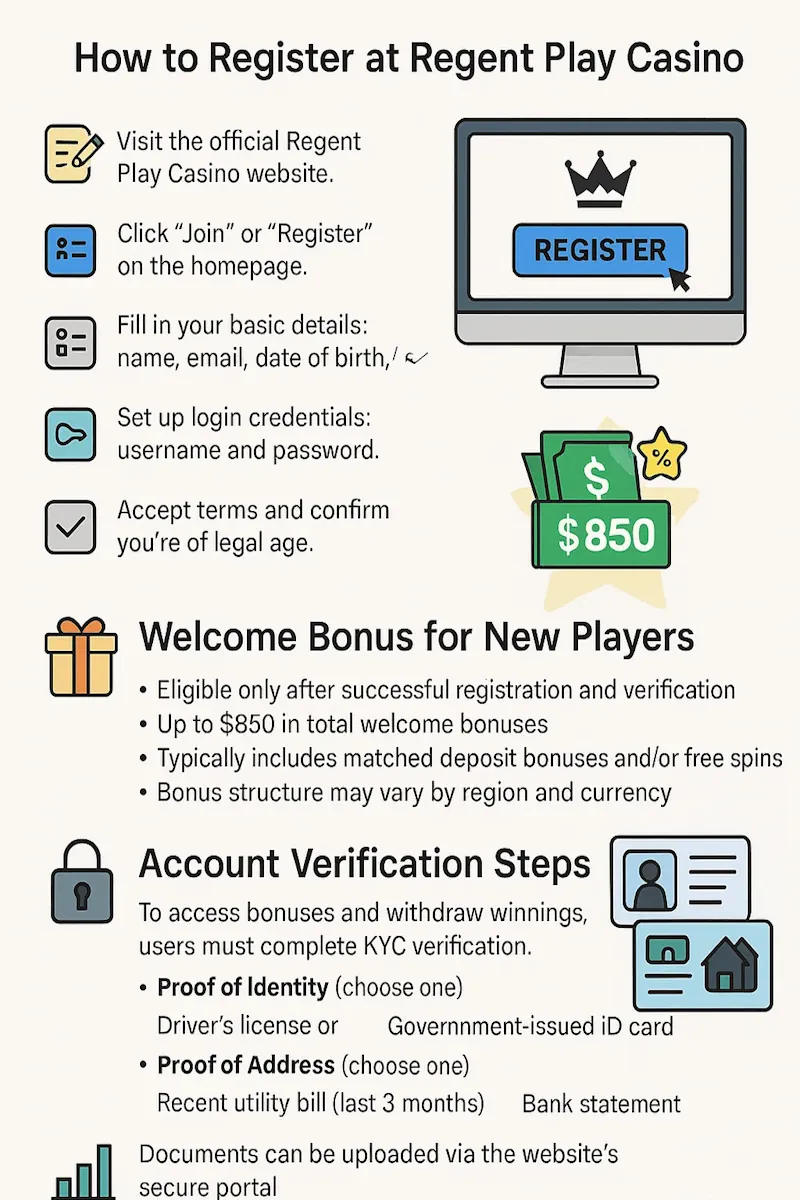 Regent Play Casino Registration infographic