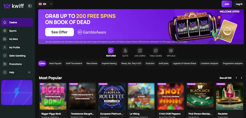 Kwiff Casino screenshot