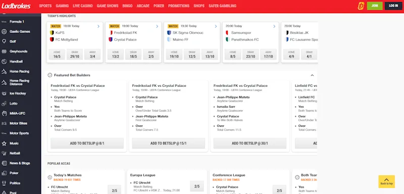 ladbrokers Bet Builder screenshot