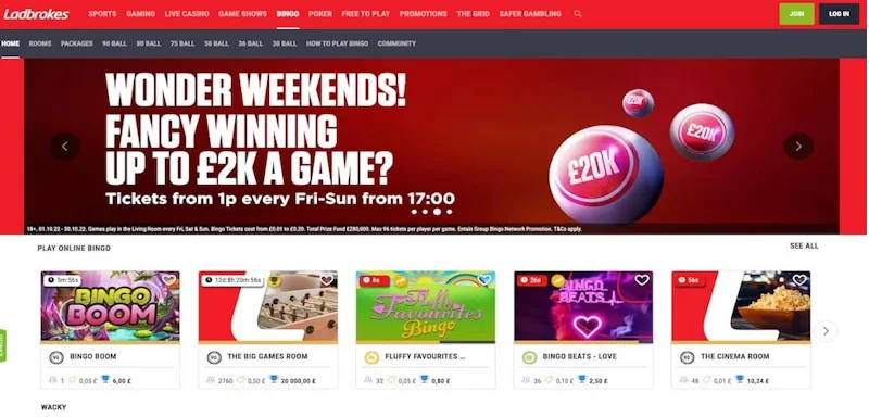 Ladbrokes bingo screenshot