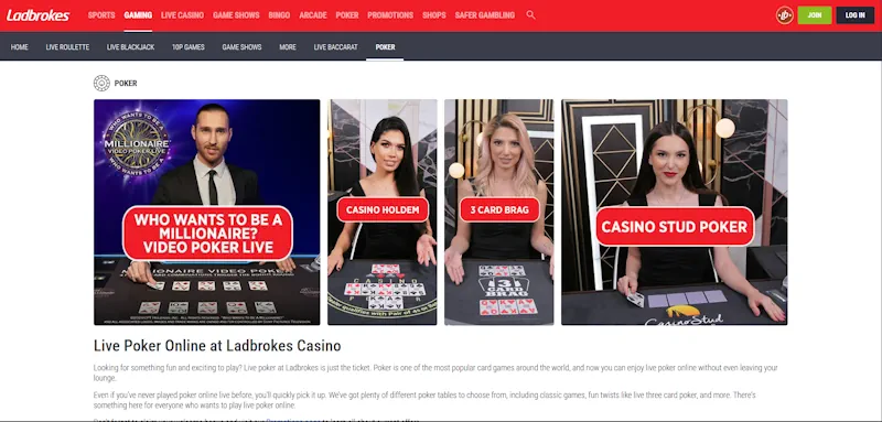 ladbrokes video poker screenshot