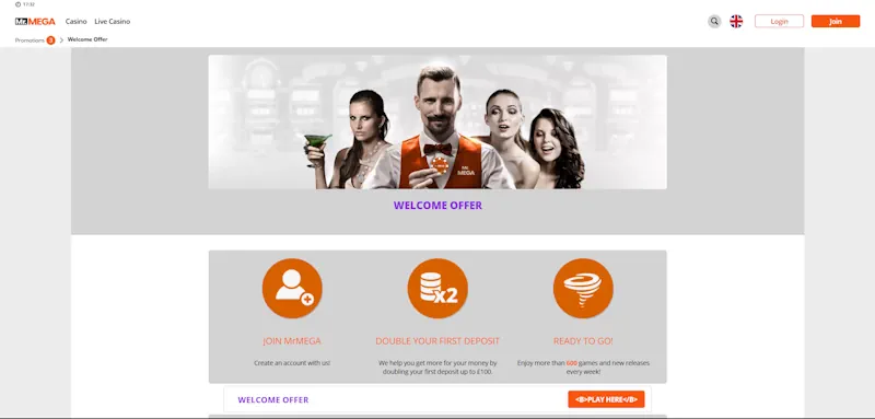 mr mega welcome offer Screenshot