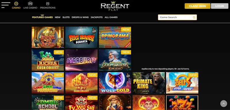 Range of Casino Games Screenshot