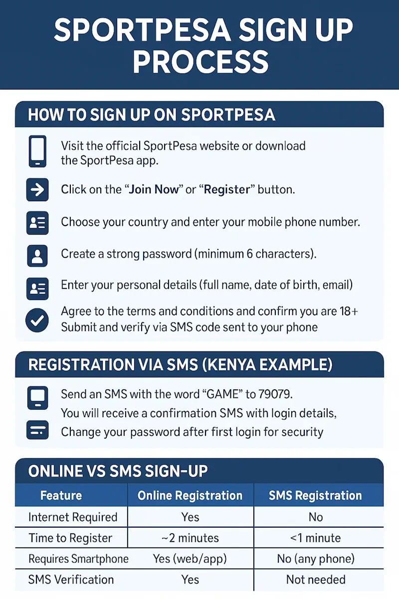 SportPesa Sign Up Process infographic