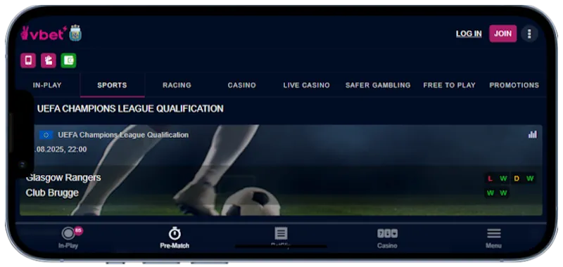 vbet Mobile Betting And Sports App Screenshot