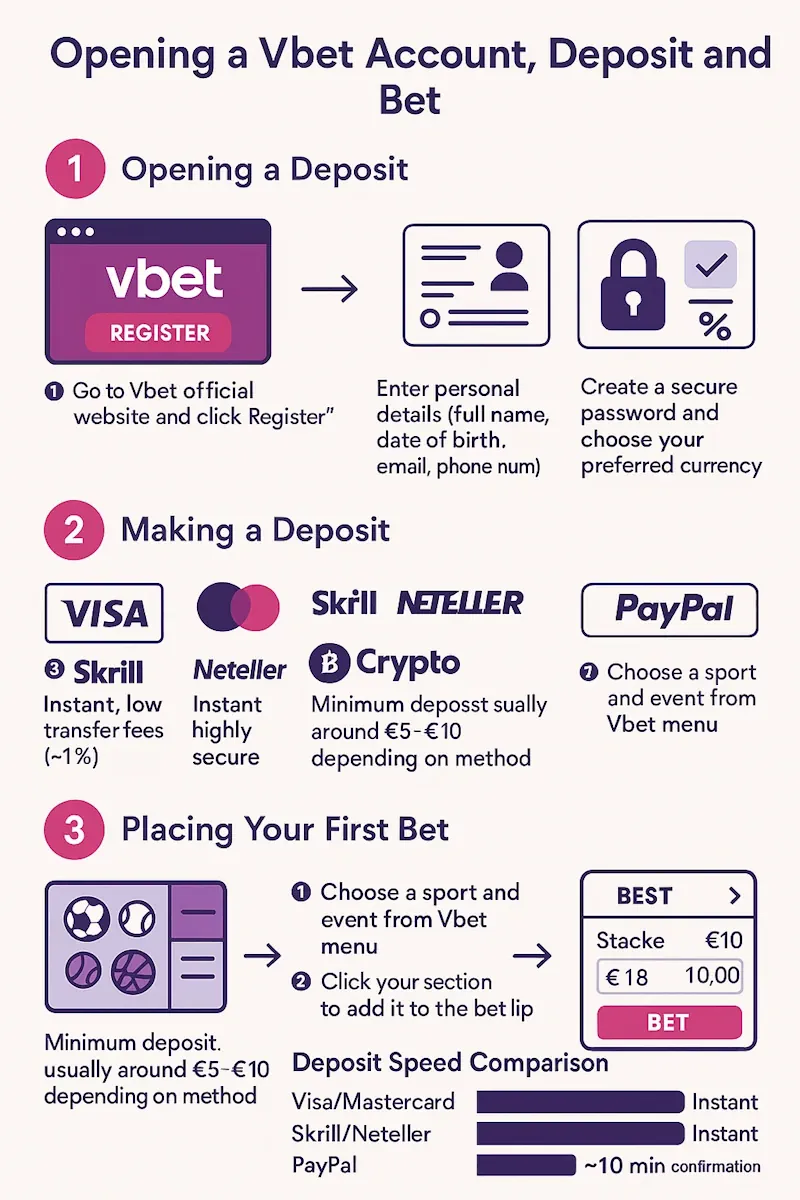 Opening A Vbet Account Deposit And Bet infographic