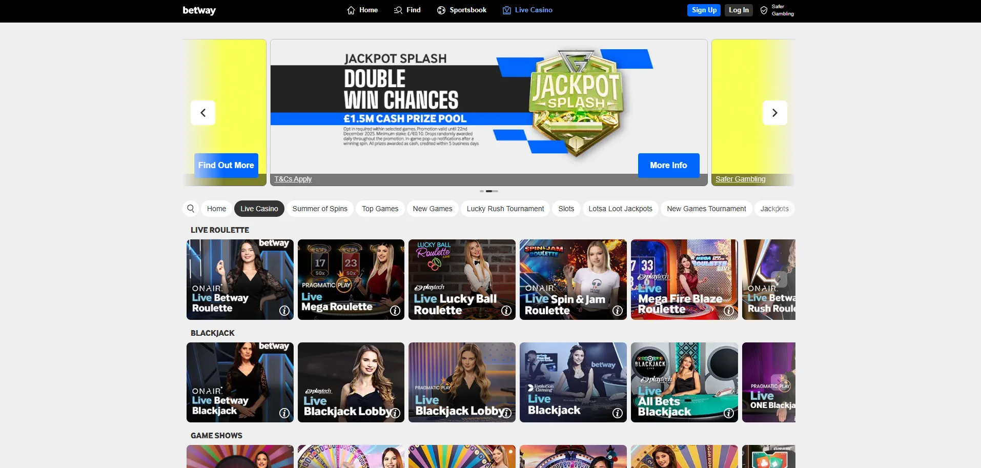 Betway Live Page