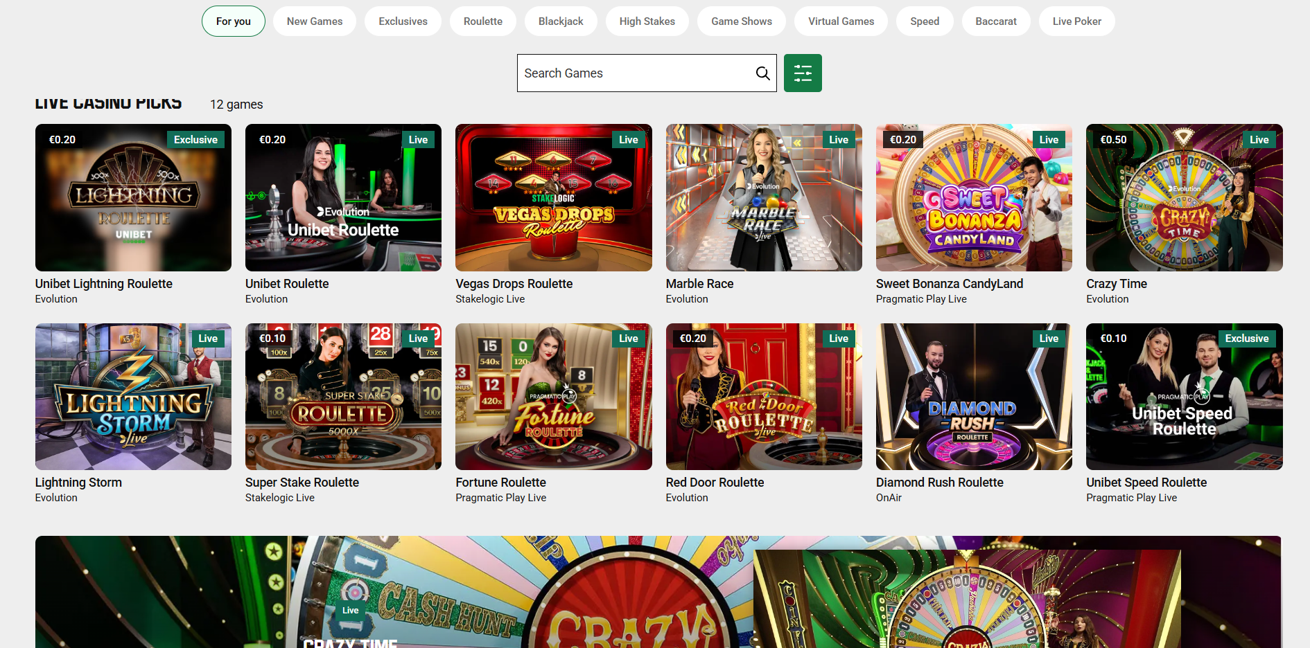 Unibet Live Page