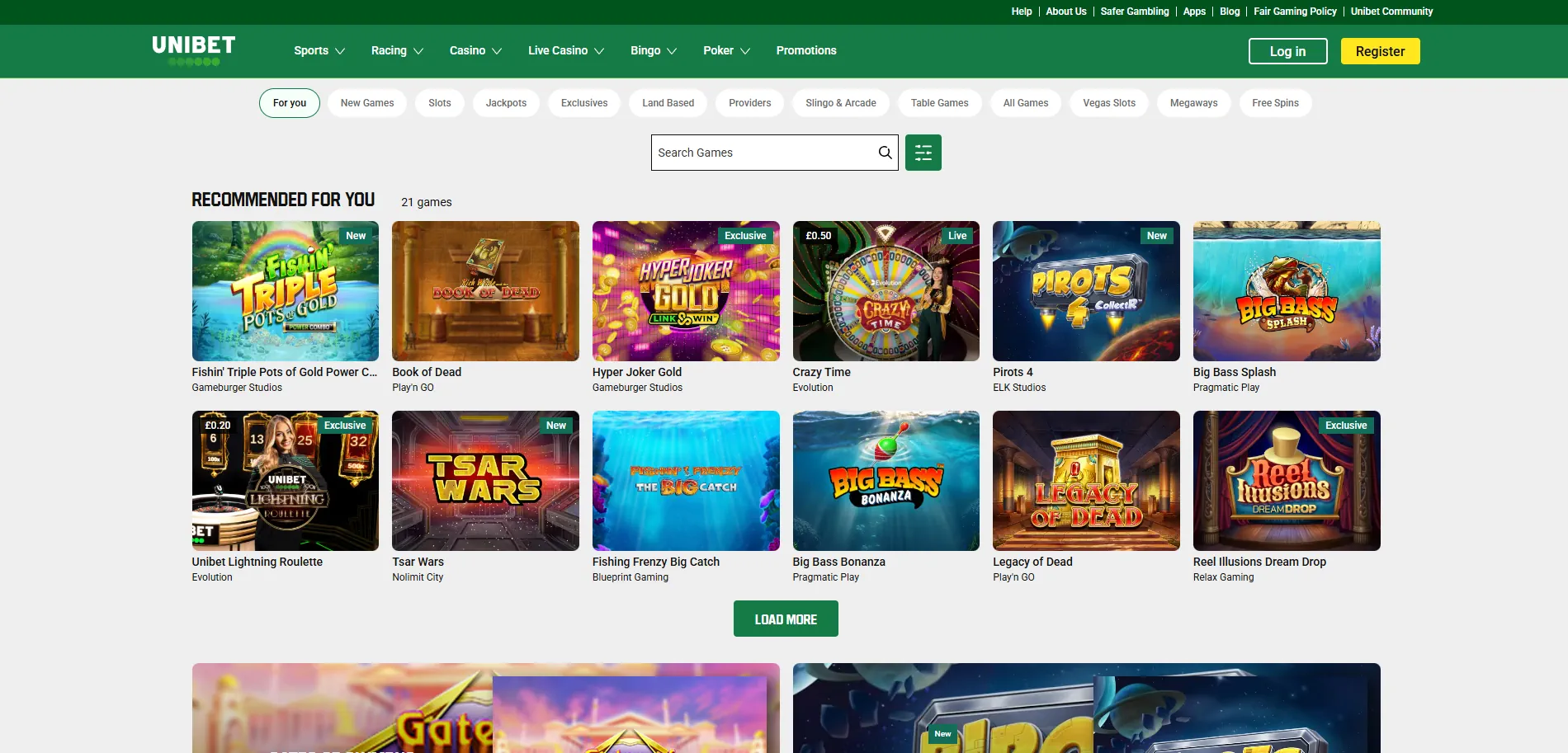 Unibet Live Page