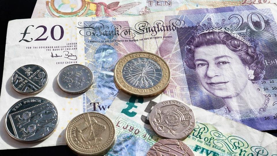 Pound sterling banknotes and coins